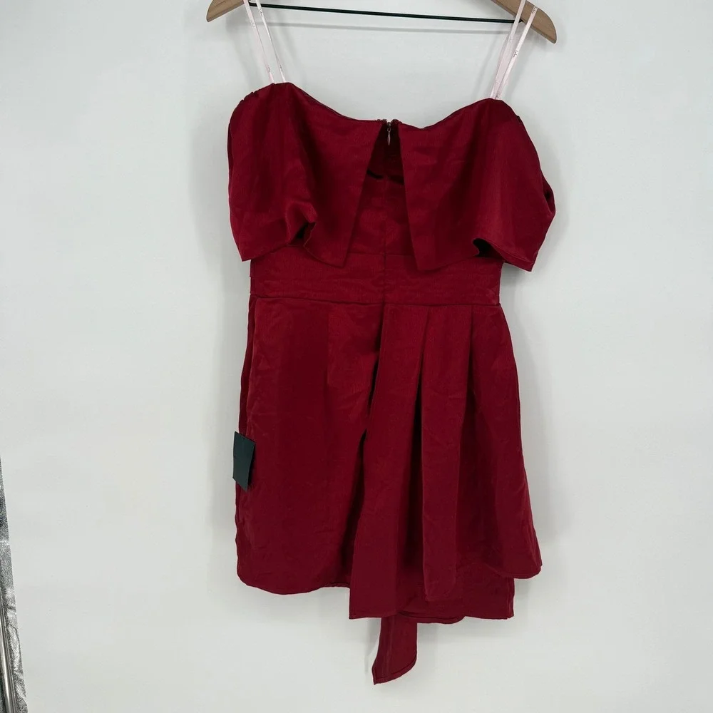 Lulus Always Celebrating Burgundy Satin Off-The-Shoulder Mini Dress Size M